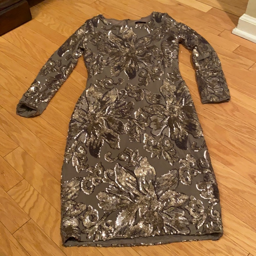Aqua - gray sequence mesh long sleeve dress